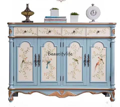 

American rural painted shoe cabinet solid wood household entrance European entrance entrance cabinet large-capacity storage