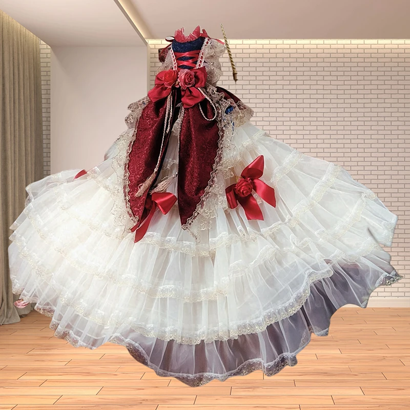 

Luxury Handmade Lace Flower Bow Princess Dress for Small Medium Dogs Fine Tail Outfit with Bow Tong Tail Puppy Party Clothes