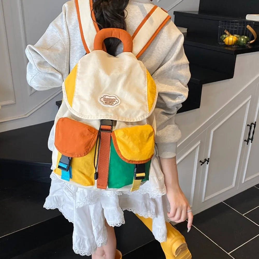 Cor combinando 2 tamanhos sacos pai-filho estilo coreano grande capacidade cordão mochila náilon multi-bolso estudantes