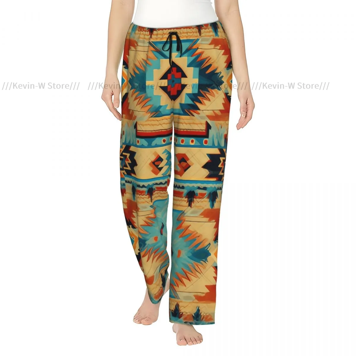 

Warm Flannel Sleep Pants for Women Native Inspired Geometric American Pattern Pajama Bottoms with Elastic Waist