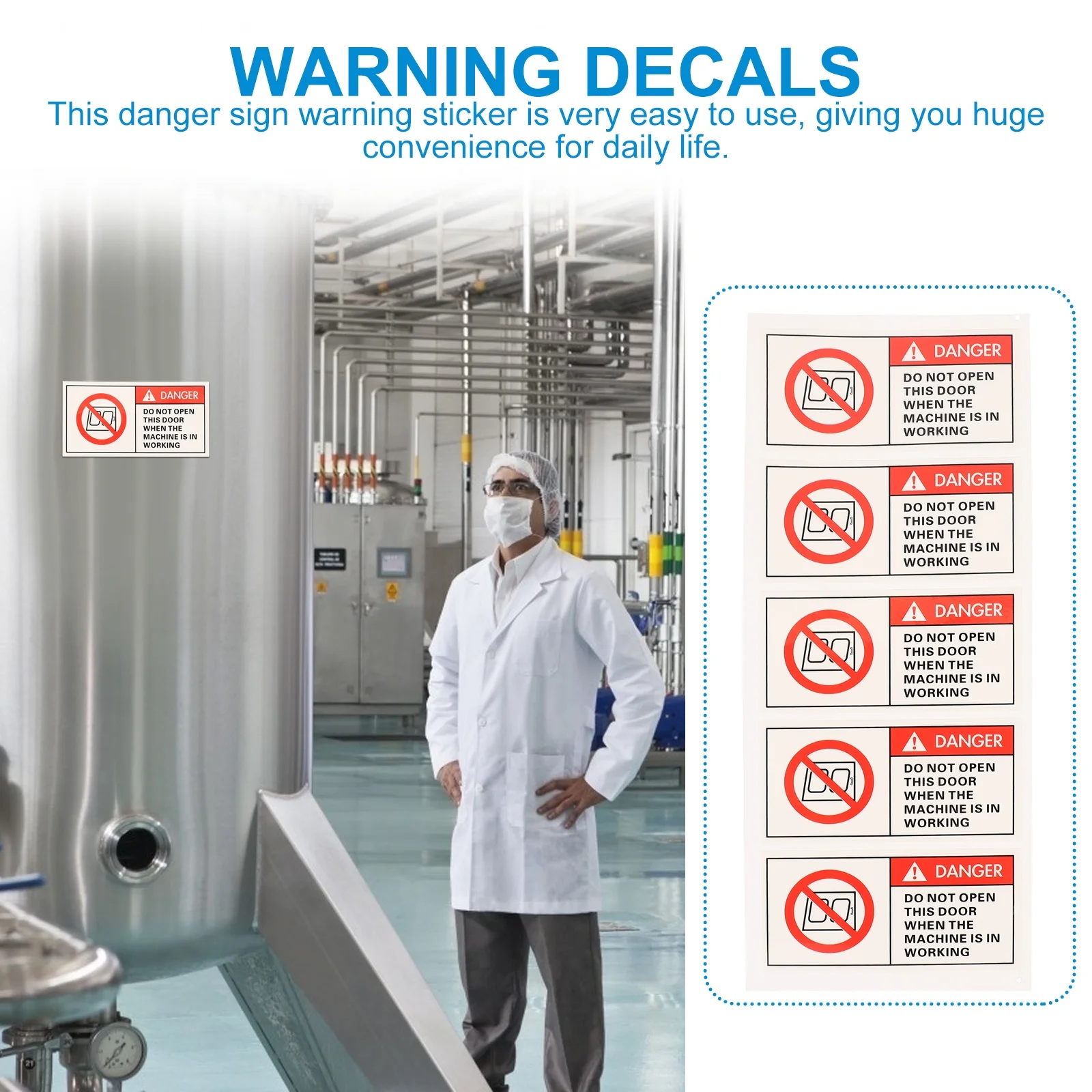 

5pcs Warning Sign Sticker Safety Decal For Machine Equipment Caution Security Alert Durable Waterproof Stickers