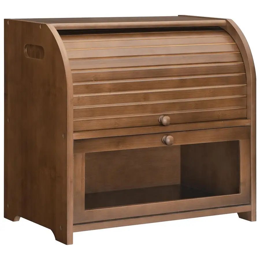 

Хлебница из бамбука для кухонной столешницы, двухъярусная, с откидной крышкой, контейнер для хранения продуктов, большая вместимость, деревянная.