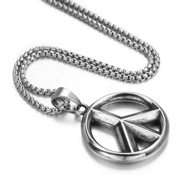 CHUANGCHENG Mens Peace Sign collana da uomo in acciaio inossidabile simbolo ciondolo catena di gioielli accessori catene