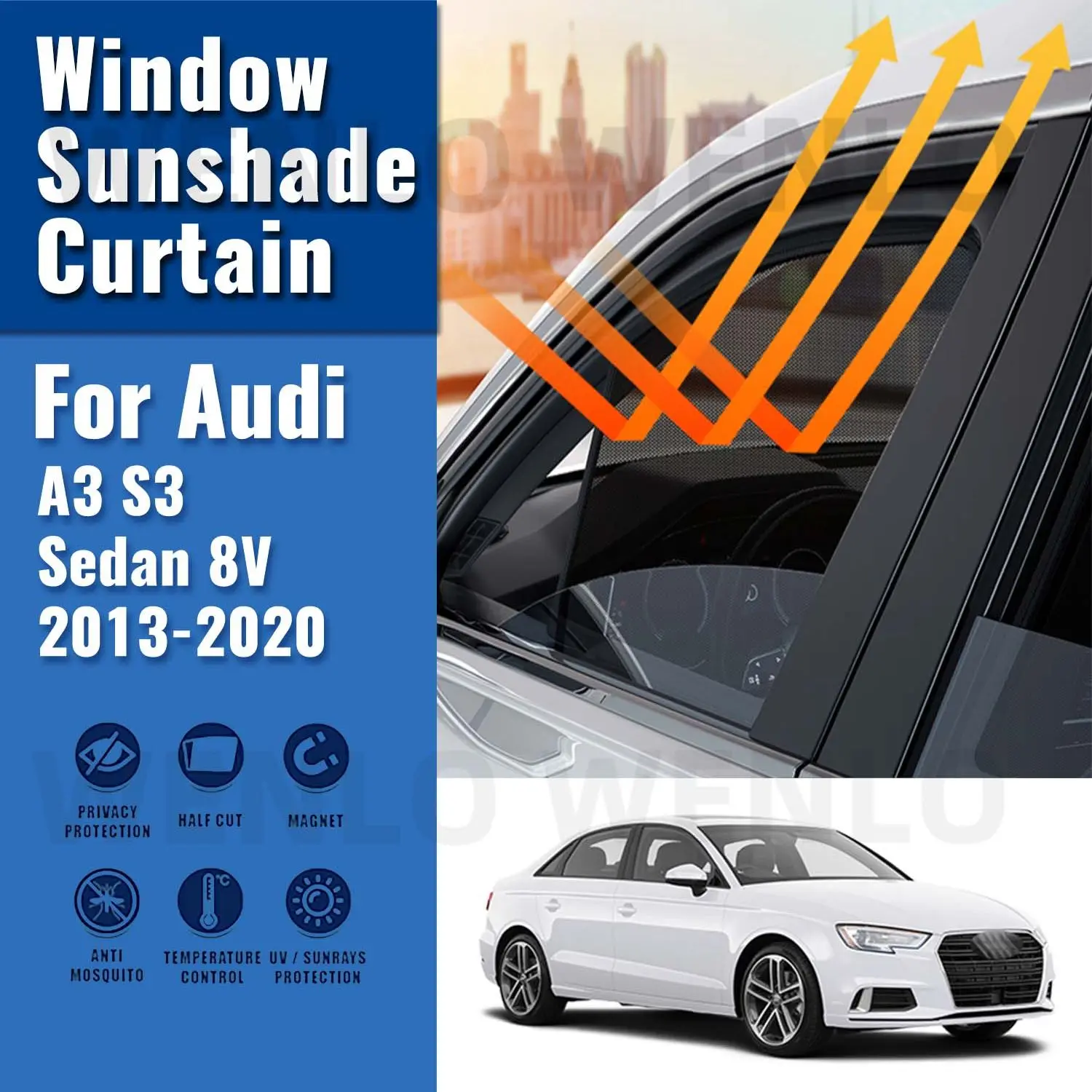 

For Audi A3 S3 Sedan 8V 2013-2020 Car Curtain Window Sunshade Covers Magnetic Sun Shade Visor Solar Auto Accessories