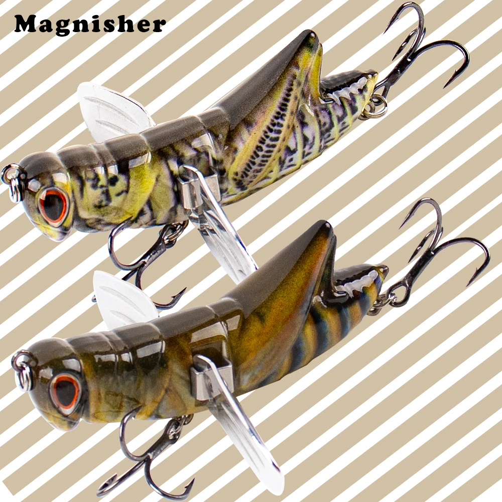 Magnisher Topwater-Köder 7cm 13g Schwimmende Insekten-Angelköder Lebensechtes Heuschrecken-Design Oberflächenköder Wobbler für Barsch