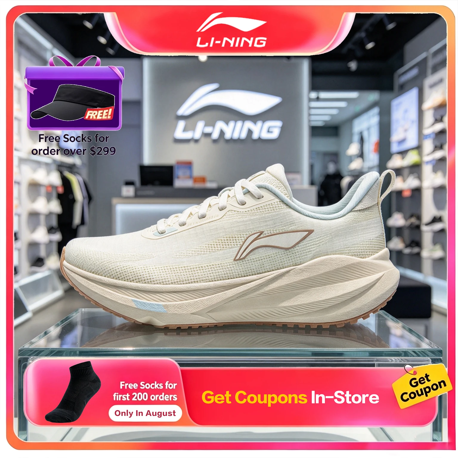 LI NING Wuyue 4 Protection Version Womens Running Shoes Water Resistant Shock Absorb Rebound Anti Slip Casual Sneakers