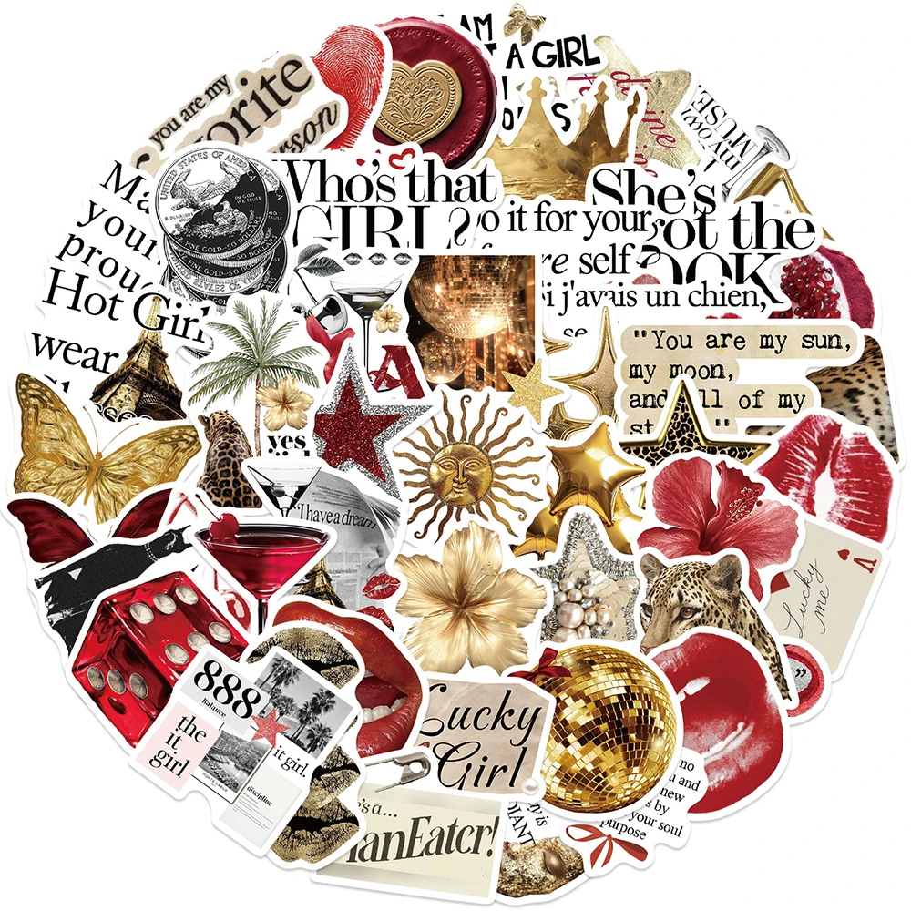 10/30/50개 만화 골드&레드 텍스처 INS 스타일 문구 스티커 미적 데칼 그래피티 여행가방 전화 귀여운 장식 스티커