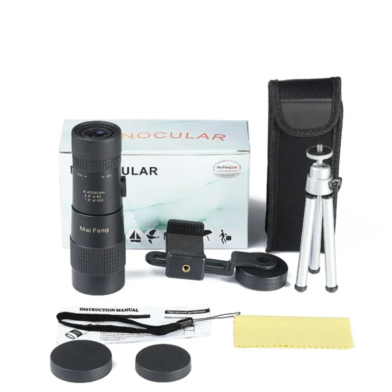 تلسكوب أحادي العين صغير محمول عالي الدقة للرؤية الليلية، تكبير عالي، كاميرا للهاتف المحمول، 8-40x40
