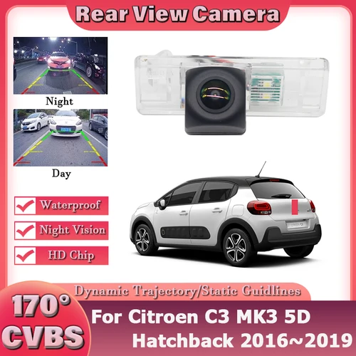 Cámara de visión trasera para Citroen C3 MK3 5D hatchback 2016 2017 2018 2019 CCD Full HD visión nocturna cámara de respaldo de marcha atrás impermeable
