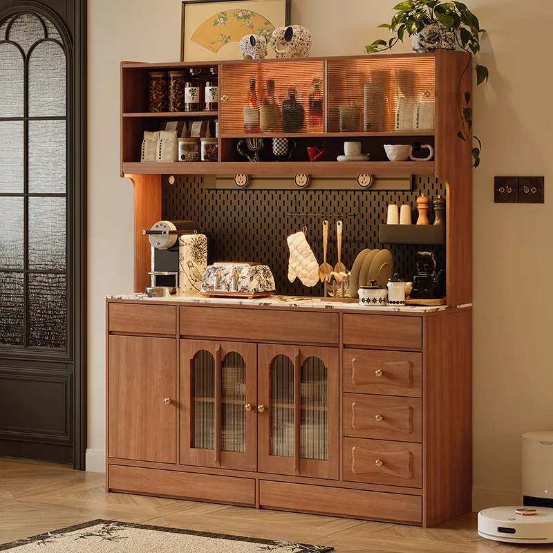 

American retro solid wood dining side French living room wine cabinet rock slab integrated against the wall high tea cabinet