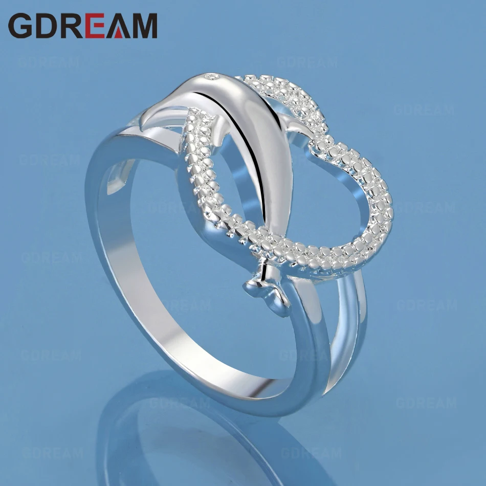 

GDREAM 925 Sterling Silver Love Dolphin Cross Ring Women'S Exquisite Cute Wedding Party Jewelry