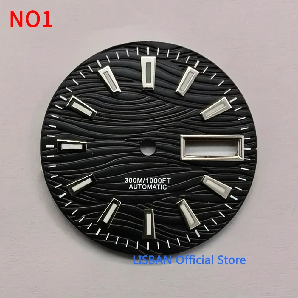 

Циферблат часов диаметром 29 мм, черный, синий, зеленый, светящийся, стерильный циферблат, подходит для механизма NH36