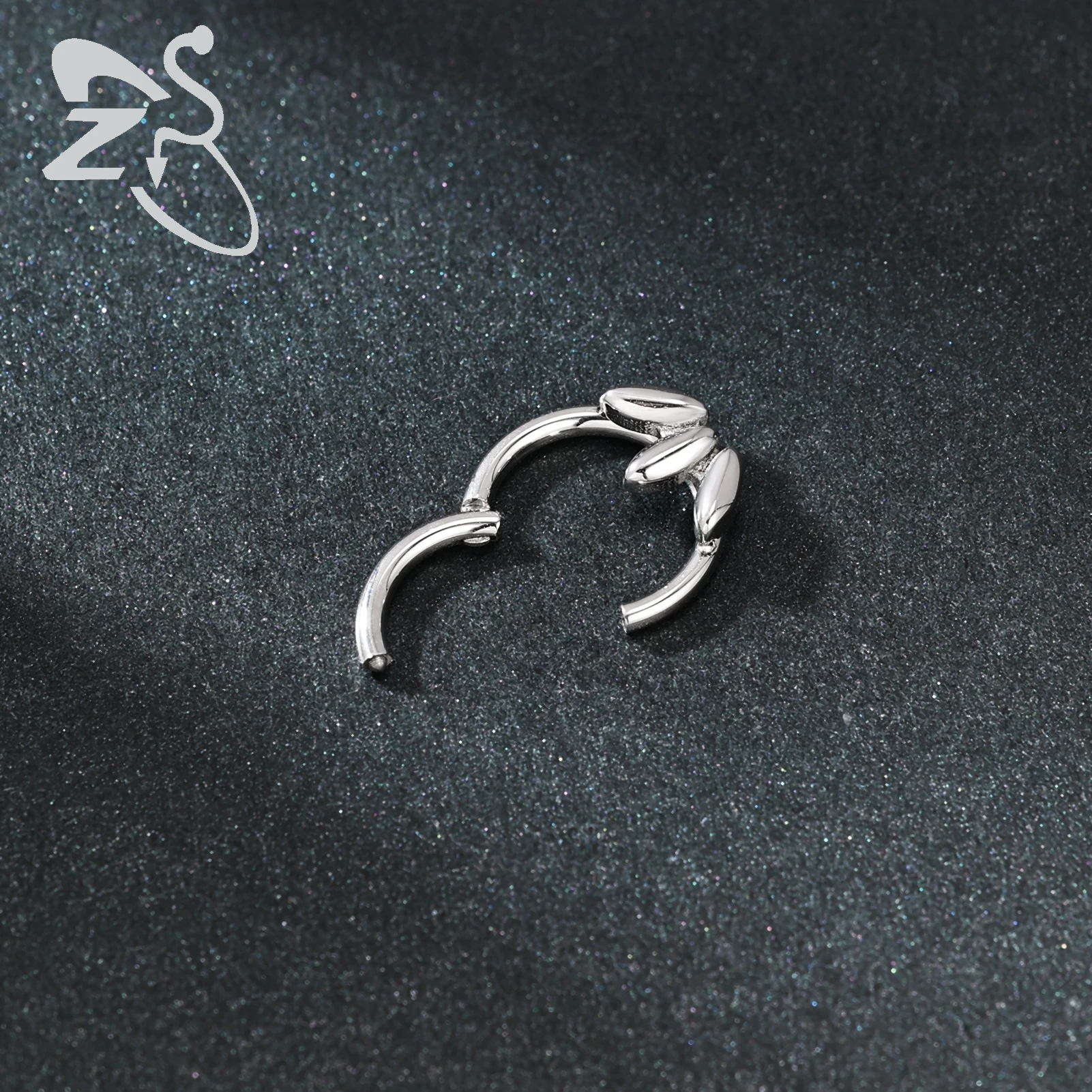 ZS 1PC Gold Color Septum Ring Crystal Nose Piercing Stainless Steel Nose Clicker Double-Layer Plain Circle Cartilage Piercings