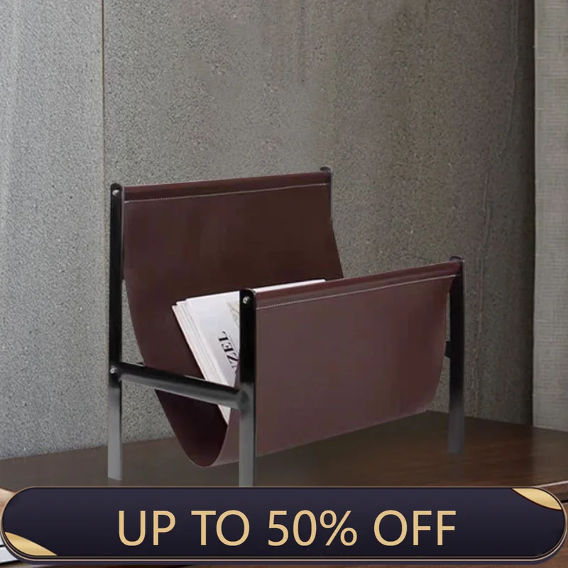 Leather Magazine Rack Metal Floor Multipurpose Book Newspaper Holder Creative Luxury Storage Shelf Home Organizer Racks Decor