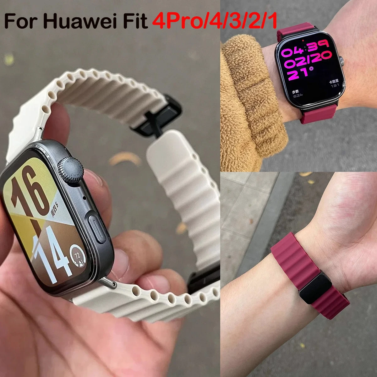 Pulseira magnética de silicone para huawei watch fit 4pro 4 3 relógio correa substituição pulseira esportiva para huawei watch fit 2 1 band