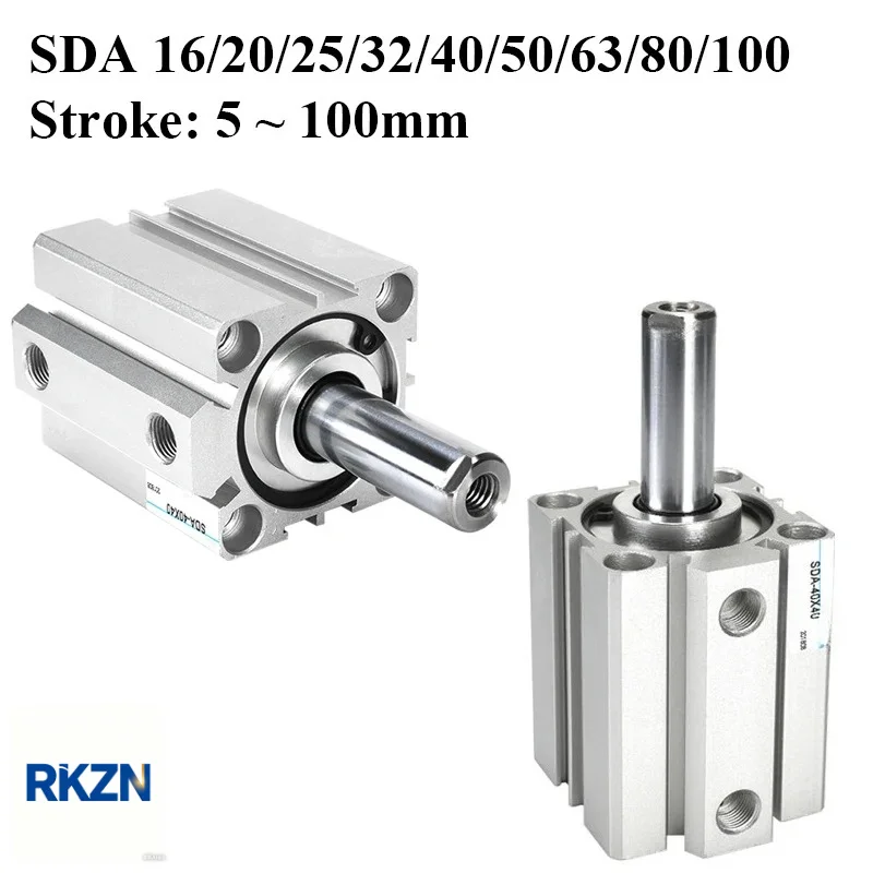 SDA16 SDA20 SDA25 SDA32 SDA40 SDA50 SDA63 SDA80 Stroke 5 to 100mm Double Acting Air Pneumatic Thin Compact Piston Cylinder