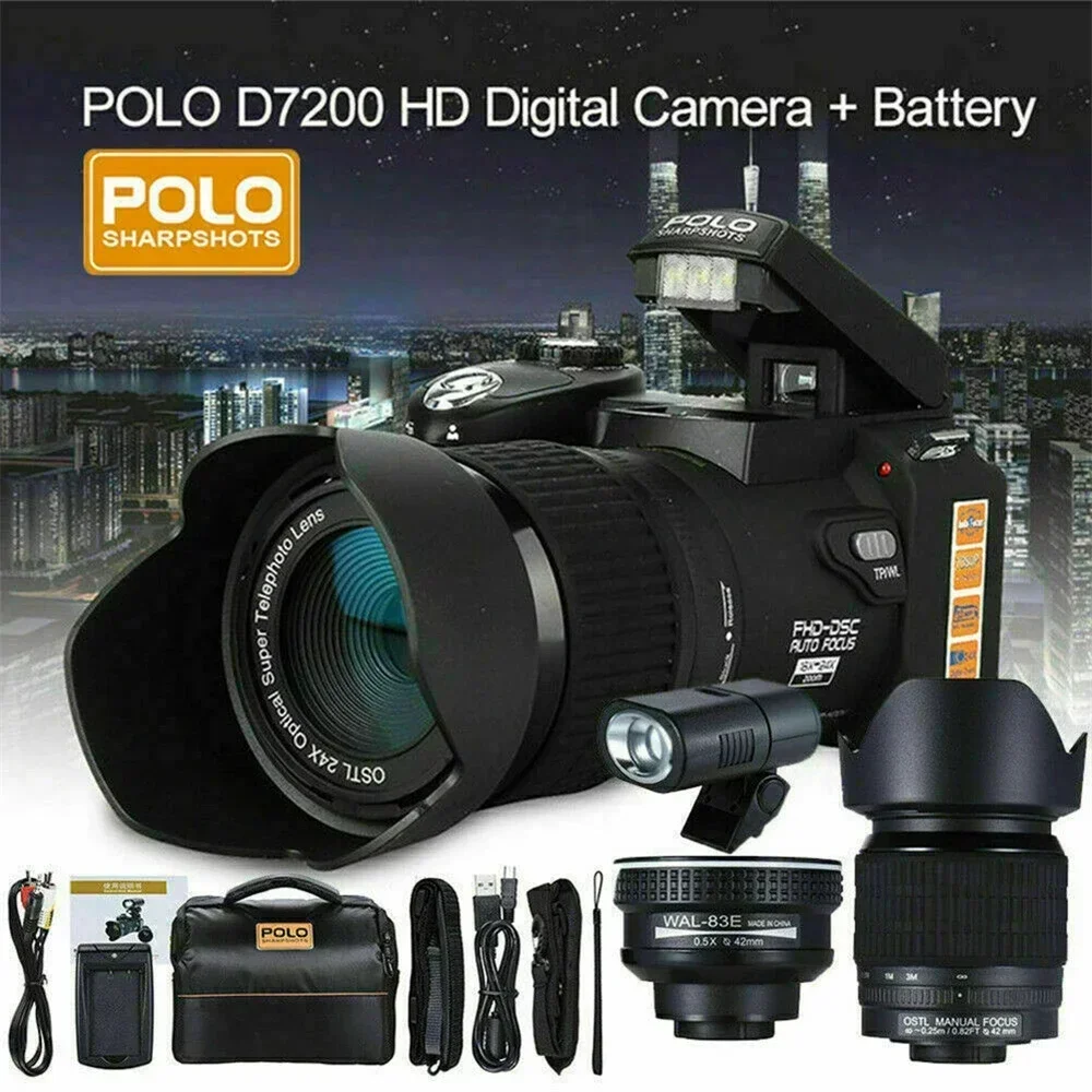 POLO D7200 Professional Digital Camera with Optical Zoom for Photography, Auto Focus, 33MP Photo, 1080P HD Video