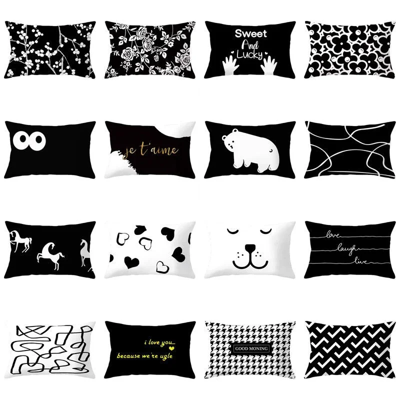 VIKAMA Minimalistischer schwarz-weißer modischer Kissenbezug im nordischen Stil, hochästhetischer Kissenbezug, Schlafzimmer, Sofa, Dekoration, Kissenbezug