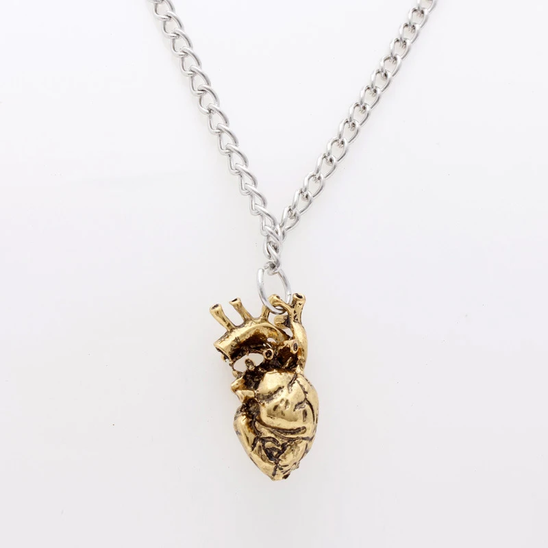LOVBEAFAS Anatomical Heart Maxi Pendant Necklace Women Jewelry Three-dimensional 3D Science Vintage Anatomy Maxi Necklace