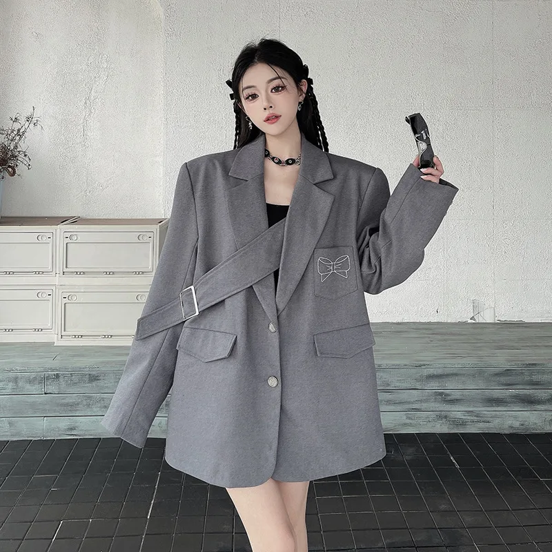 

SuperAen Gray Blazer Women's 2025 Spring New Loose Casual Shoulder Padded Blazer Coat