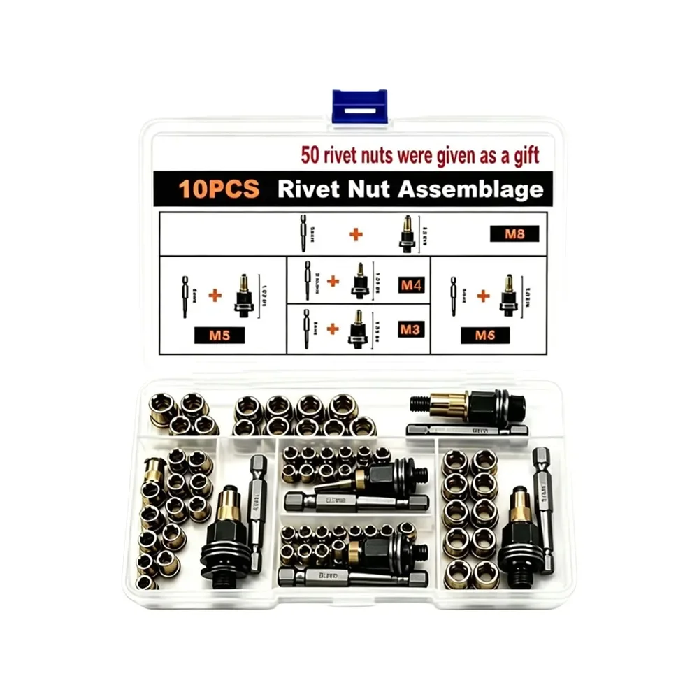 60/70 PCS Carbon Steel Rivet Nut Tool Rustproof Head Rivet Nut Rivnut Kit Threaded Manual Threaded Insert Tool DIY Work