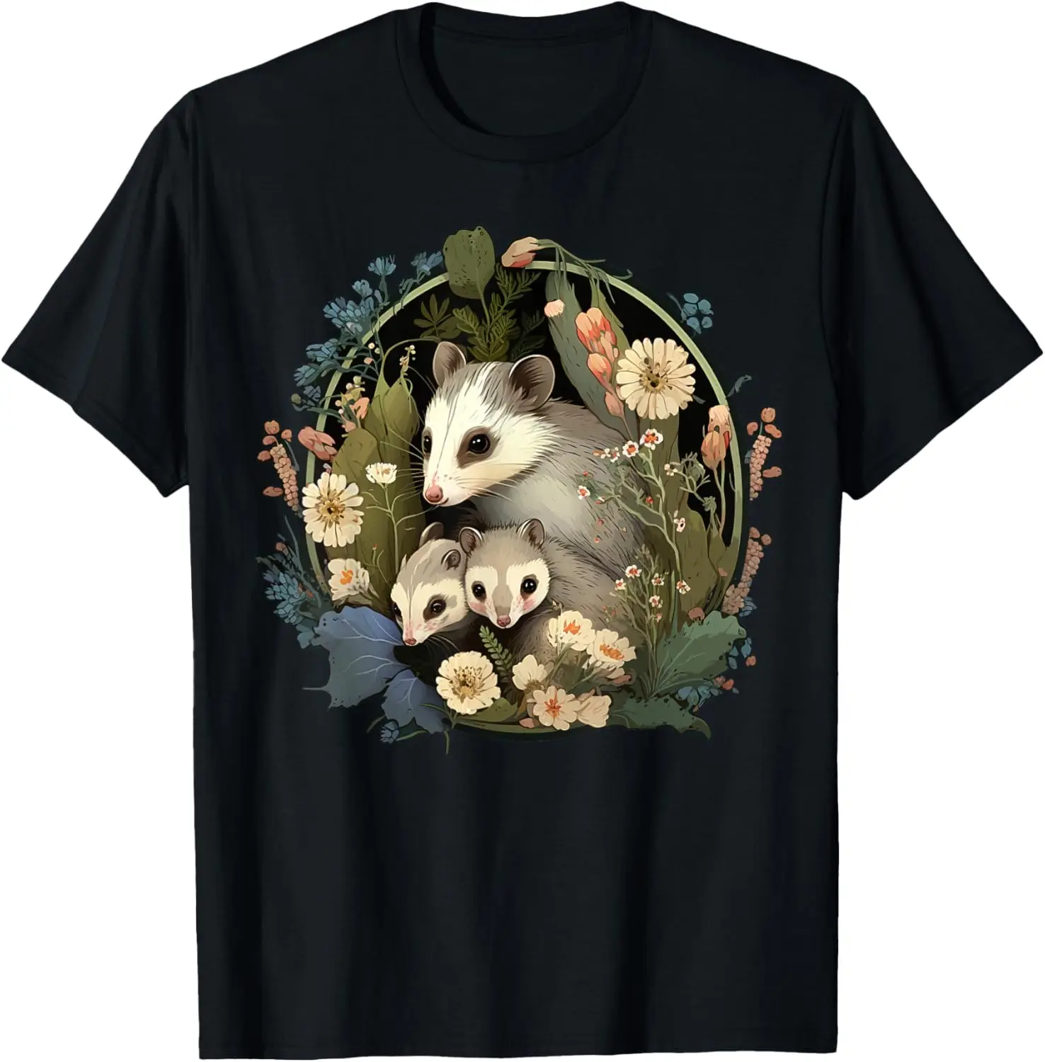 Cute Cottagecore Floral Possum Aesthetic Girls Women Graphic T-Shirt