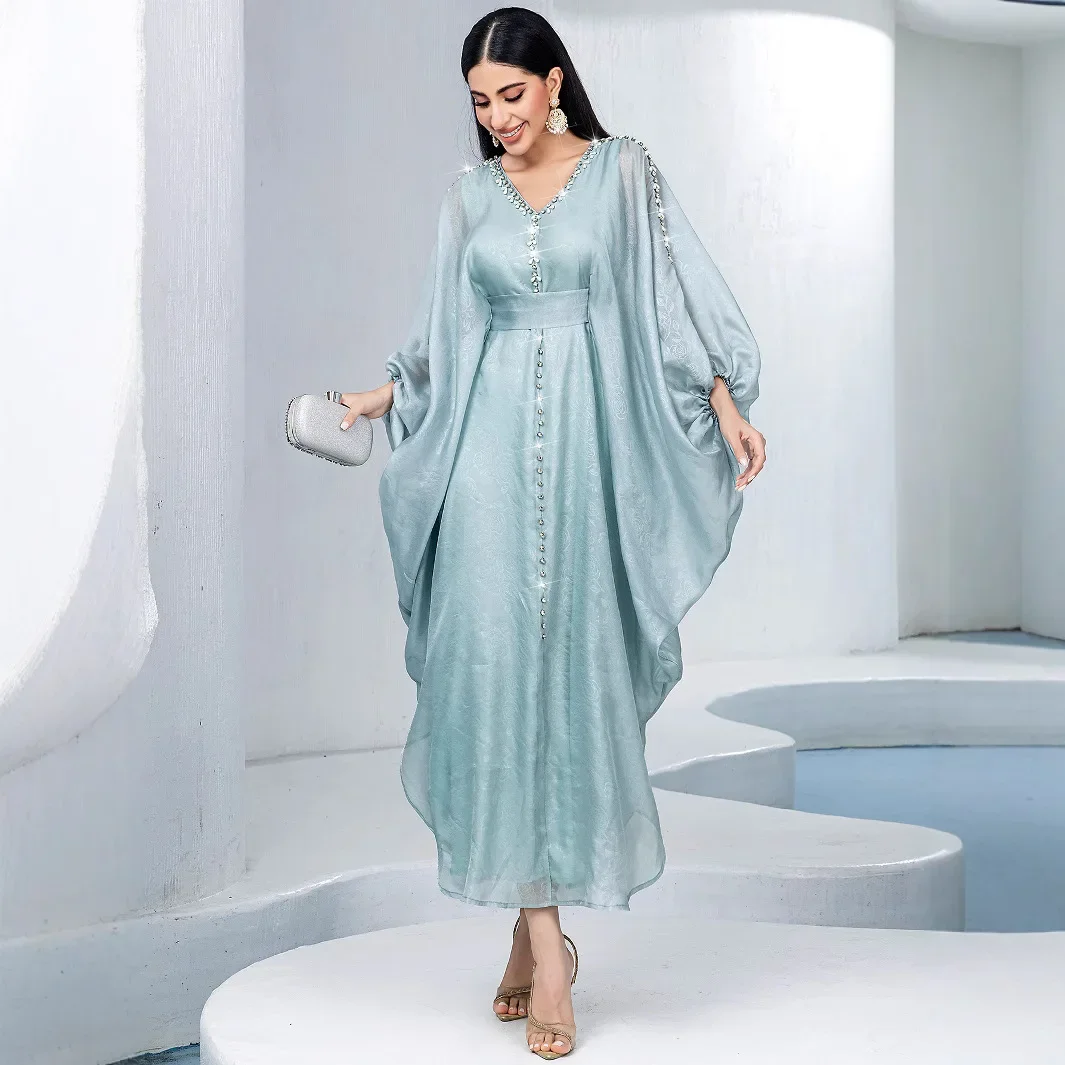Luxo dubai abaya diamantes kaftan feminino vestido muçulmano batwing manga caftan marocain femme robe eid ramadan islam roupas vestido