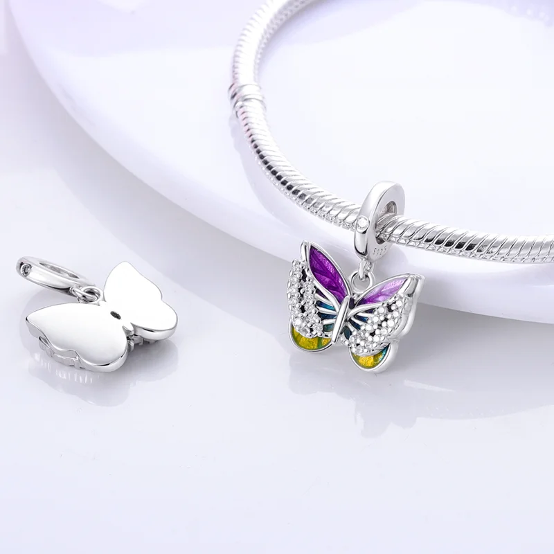 Autentyczny 925Sterling Silver kolorowy motyl ważka paciorki dla pandory oryginalna bransoletka piękna biżuteria