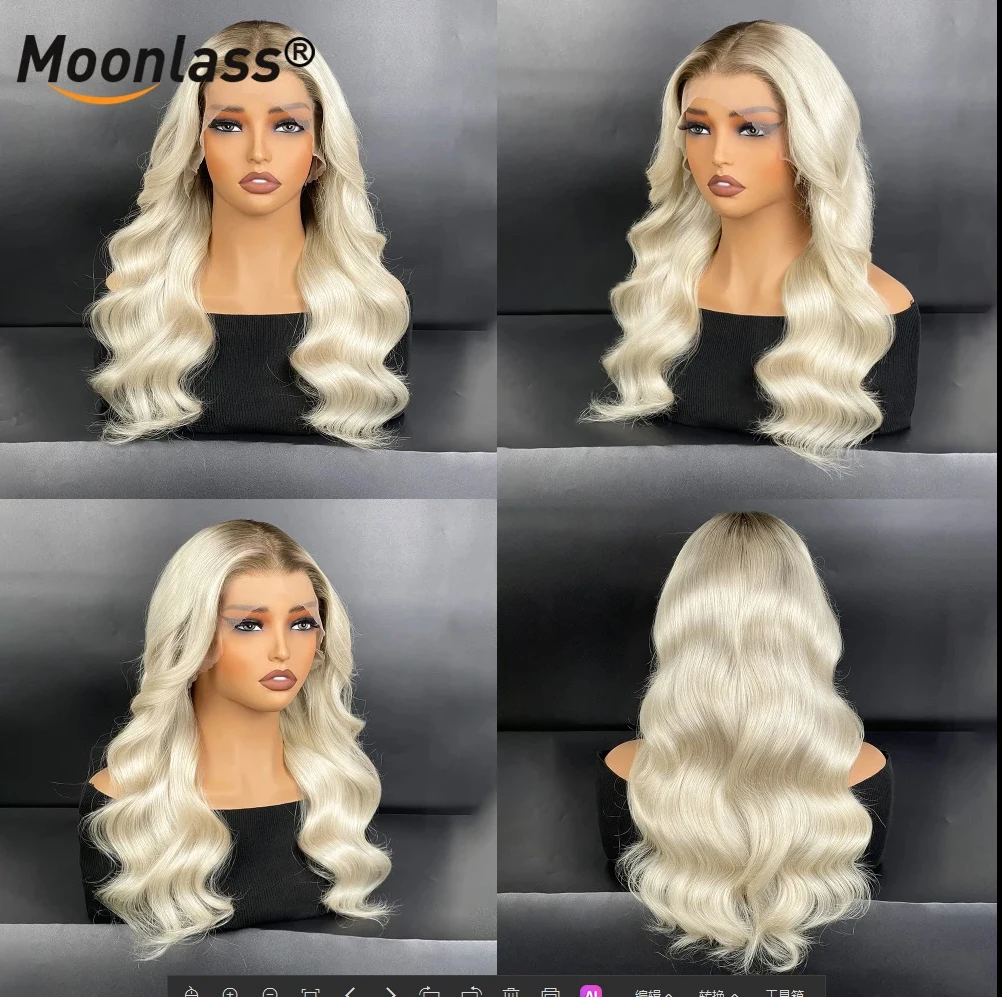 أنيقة البيج شقراء أومبير خصلات الشعر المستعار الإنسان 13x4 الدانتيل الشفاف شعر مستعار أمامي قبل قطعها شعري كريم شقراء اللون الجسم موجة شعر مستعار