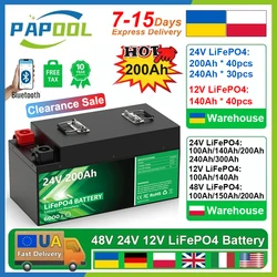 LiFePO4 48V 100Ah 150Ah 200Ah Battery Pack 6000+ Cycles Bluetooth 24V 12V 140Ah Lithium Battery Pack For Home Energy PL UA STOCK