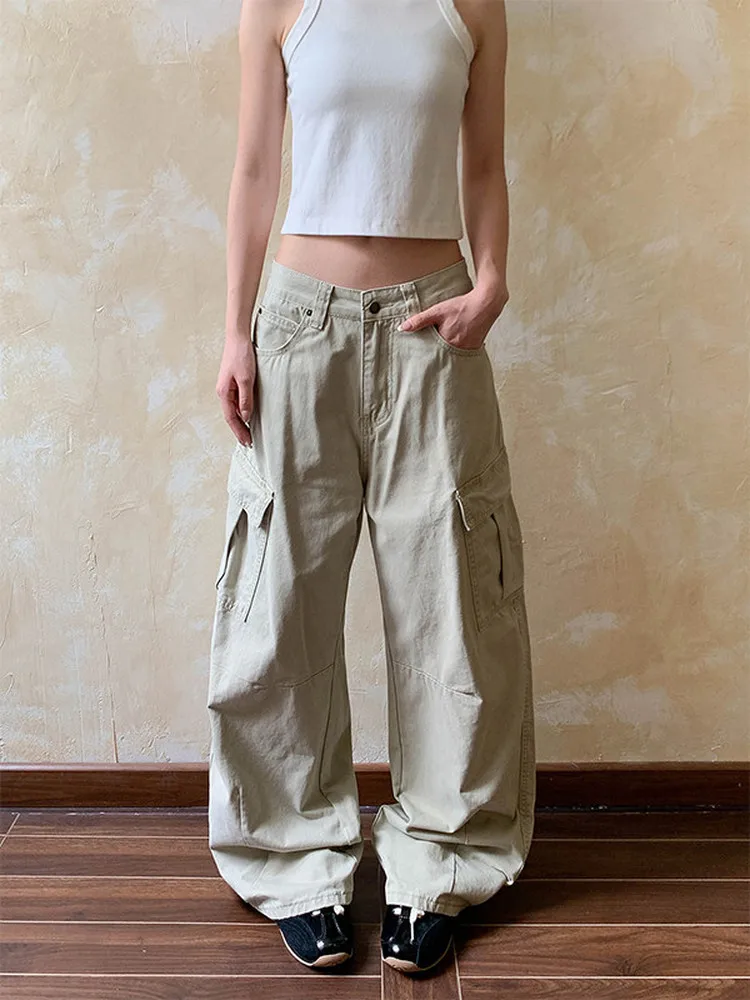 American Retro Pleated Deconstructed Multi-Pocket Work Pants Loose Casual Wide Leg Trousers for Men And Women High Street Style
