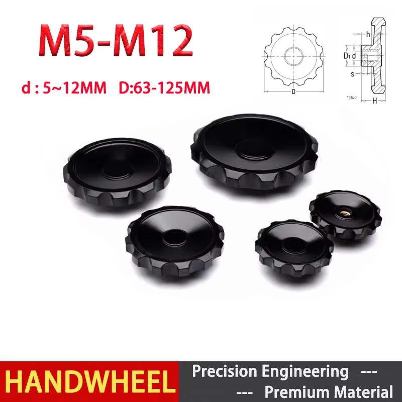 

1pcs Black Machine Tool Aluminum Alloy Small Ripple Handwheel With Female Thread And Unthreaded Hole Ripple Handwheel M5M8M10M12