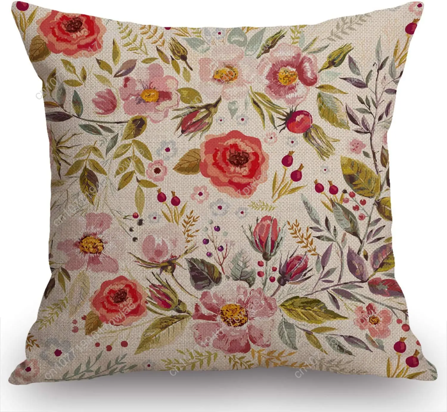 

Swono Romantic Flowers Pillow Cover 18x18 Inch Vintage Hand Drawn Floral Background Farmhouse Decorative Throw Pillow Cover for