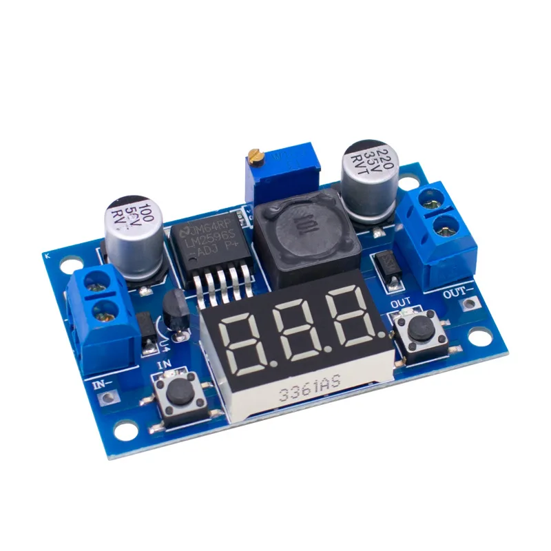 LM2596S DC Adjustable Step-Down Module with Digital Voltmeter, 12V/24V to 5V 3A, MOQ9