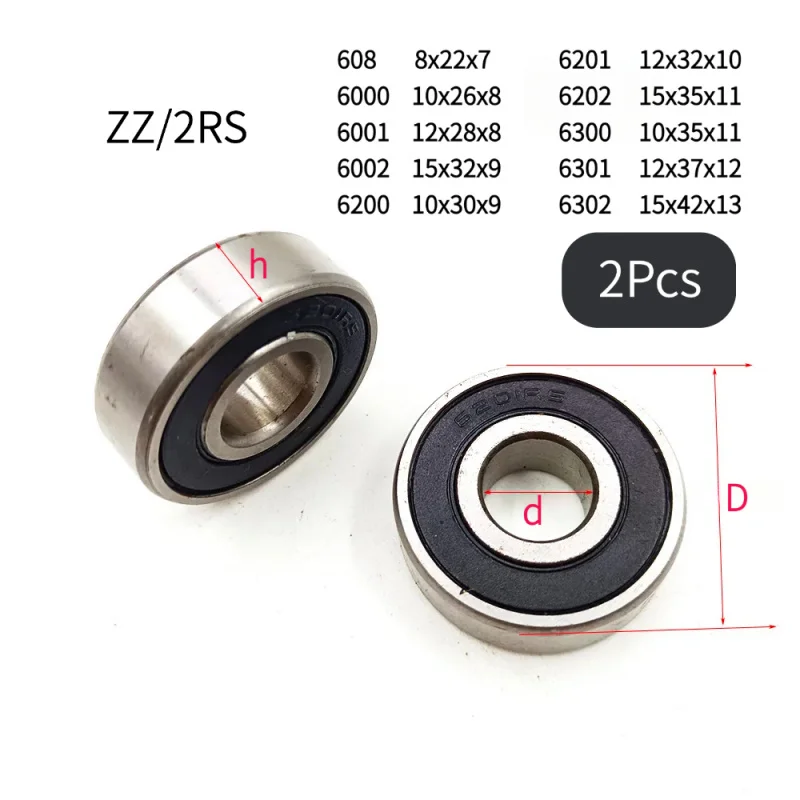 2Pcs 608 6000 6001 6002 6200 6201 6202 6300 6301 6302 ZZ / 2RS Chrome Steel Deep Groove Ball Bearings