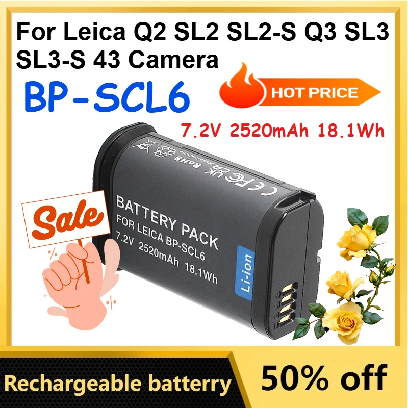 

Литий-ионный аккумулятор 7.2V 2520mAh 18.1Wh BP-SCL6 для камер Leica Q2, SL2, SL2-S, Q3, SL3, SL3-S, 43 (замена)