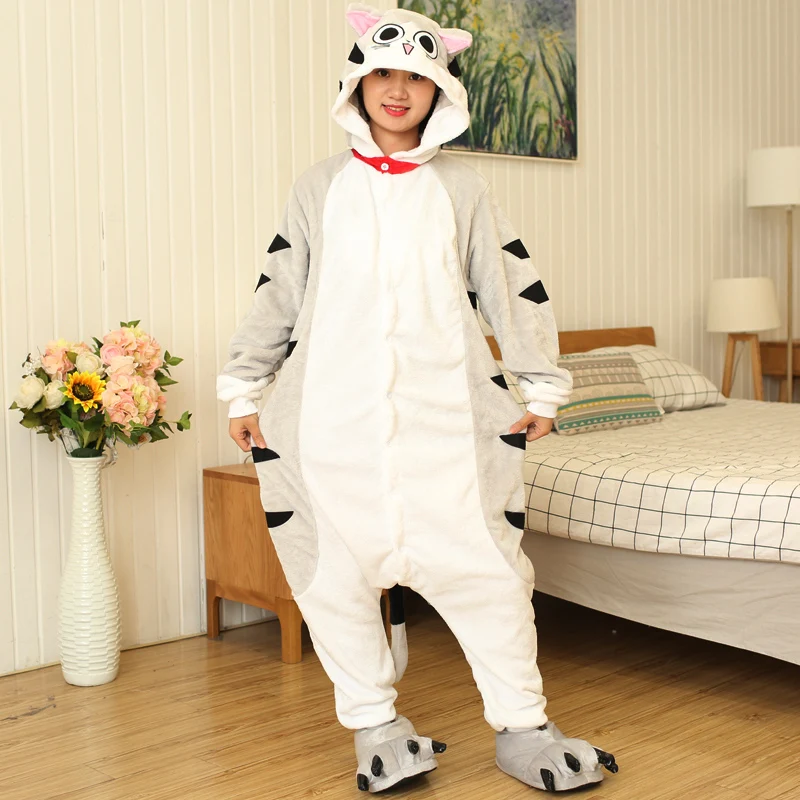 Cheese Cat Anime Cosplay Costumes Women Men Unisex Cartoon Onesie Adults Animal Jumpsuit Pajamas Sleepwear Onepiece Suits