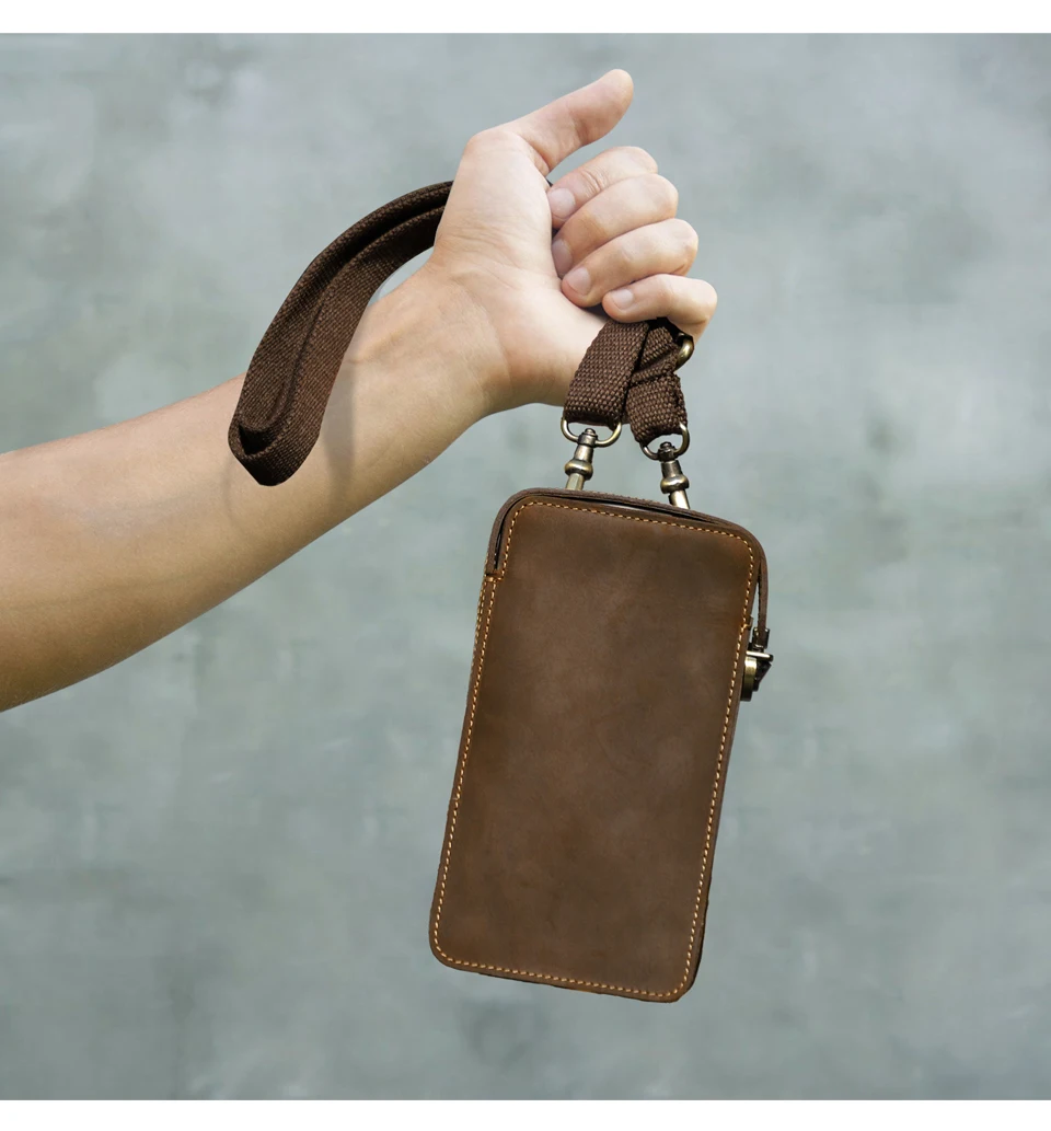 CONTACT'S Echtleder-Umhängetasche für Herren, Vintage-Hüfttasche für Handys, passend für 6,9" iPhone 17 Pro Max, Herren-Reise-Umhängetasche – Detail 9