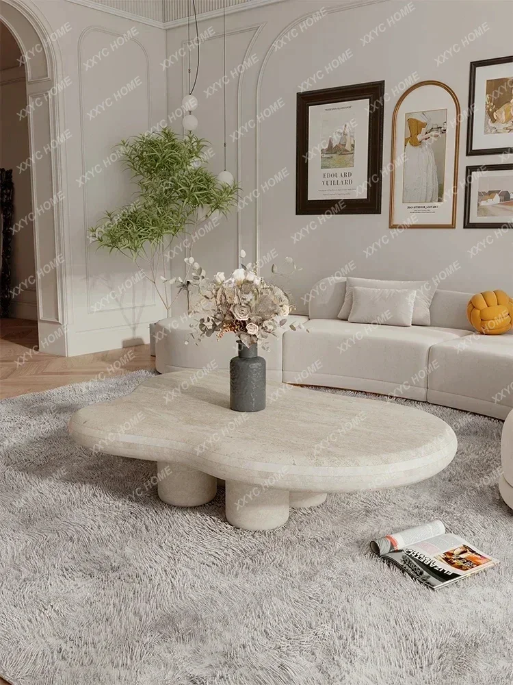س الرخام الترافرتين الأبيض الطبيعي الشمال شقة صغيرة على شكل خاص الجدول كريم Fengyunduo طاولة الشاي