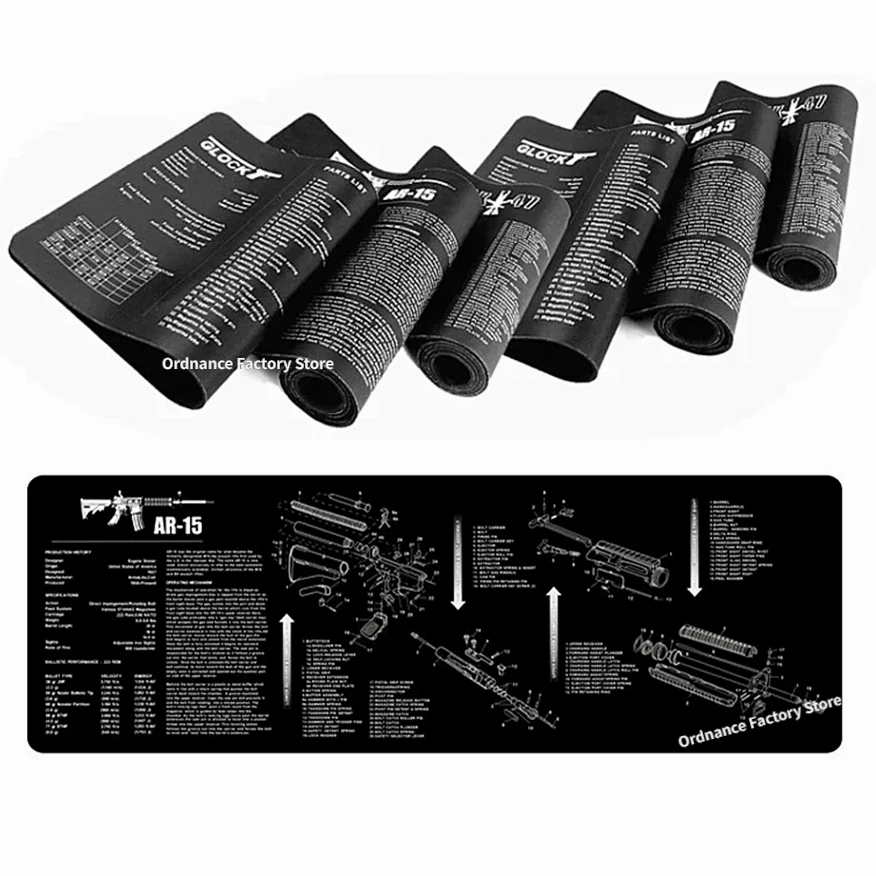 Gun Cleaning Mat with Parts Diagram and Instructions Armorers Bench Mat Mouse Pad Repair Build Tool for Glock M9 1911 AR15 AK47