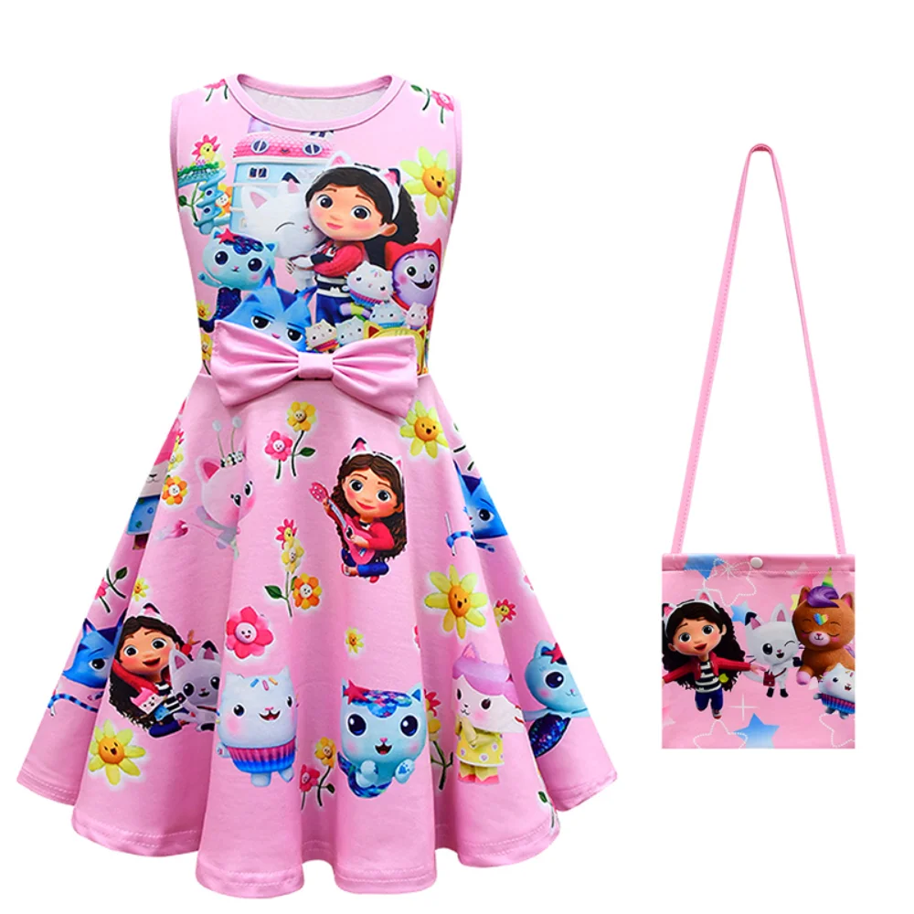 Summer Kid Gabby\'s Dollhouse Clothes Girls Gabby Cats Cosplay Dress + bag Baby Children Birthday Party Princess Dresses