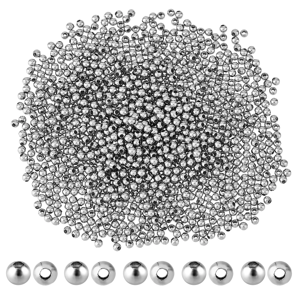 2000Pcs Round Ball Beads 2mm Tiny Spacer Stainless Steel Beads Metal Loose 0.8mm Small Hole Beads