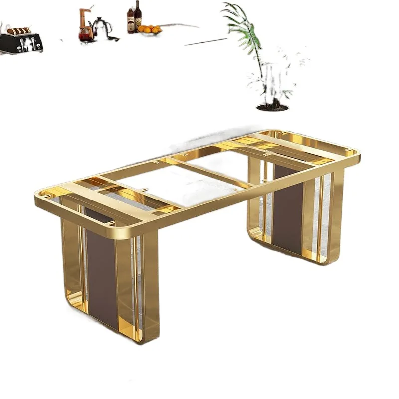 

Italian light luxury stainless steel table legs feet table frame bracket is now made of marble rock slab dining