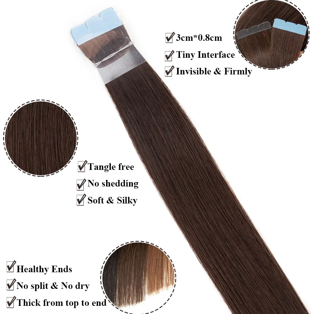 SPIKFN ミニテープ人毛エクステンションストレート 12-24 インチマイクロテープヘア 10 ピース/パックシームレス粘着ヘアピース