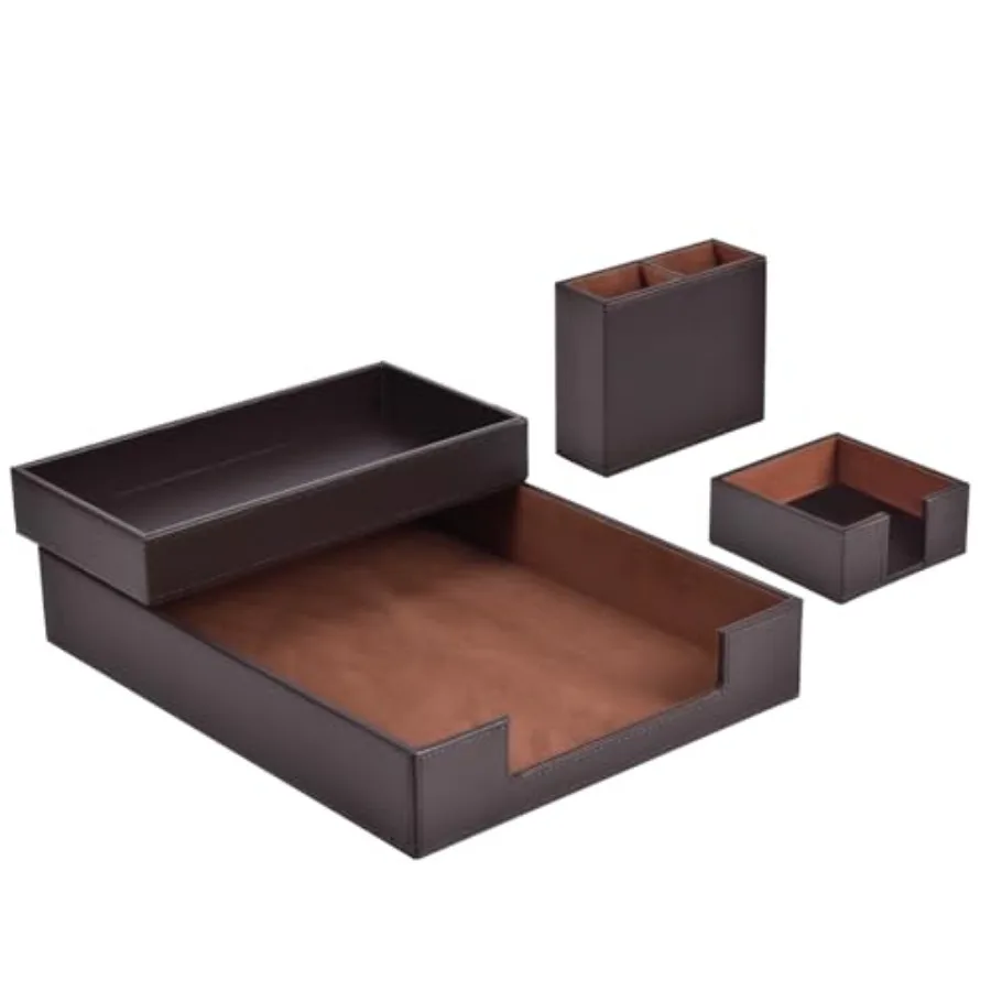 

Набор из 4 кожаных органайзеров для офиса/стола: лоток для бумаг, держатель для стикеров, подставка для ручек, штабелируемый сортировщик для мелкой почты