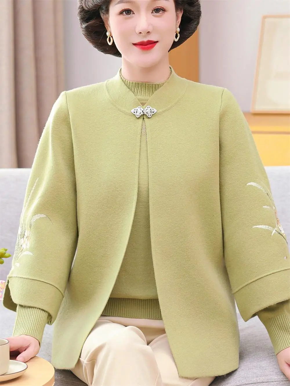 

Faionable Knitted Wool Sweater Set for Mom Autumn Wear Two Piece Set 50 Years Old Women Sli ly Women's Clothing