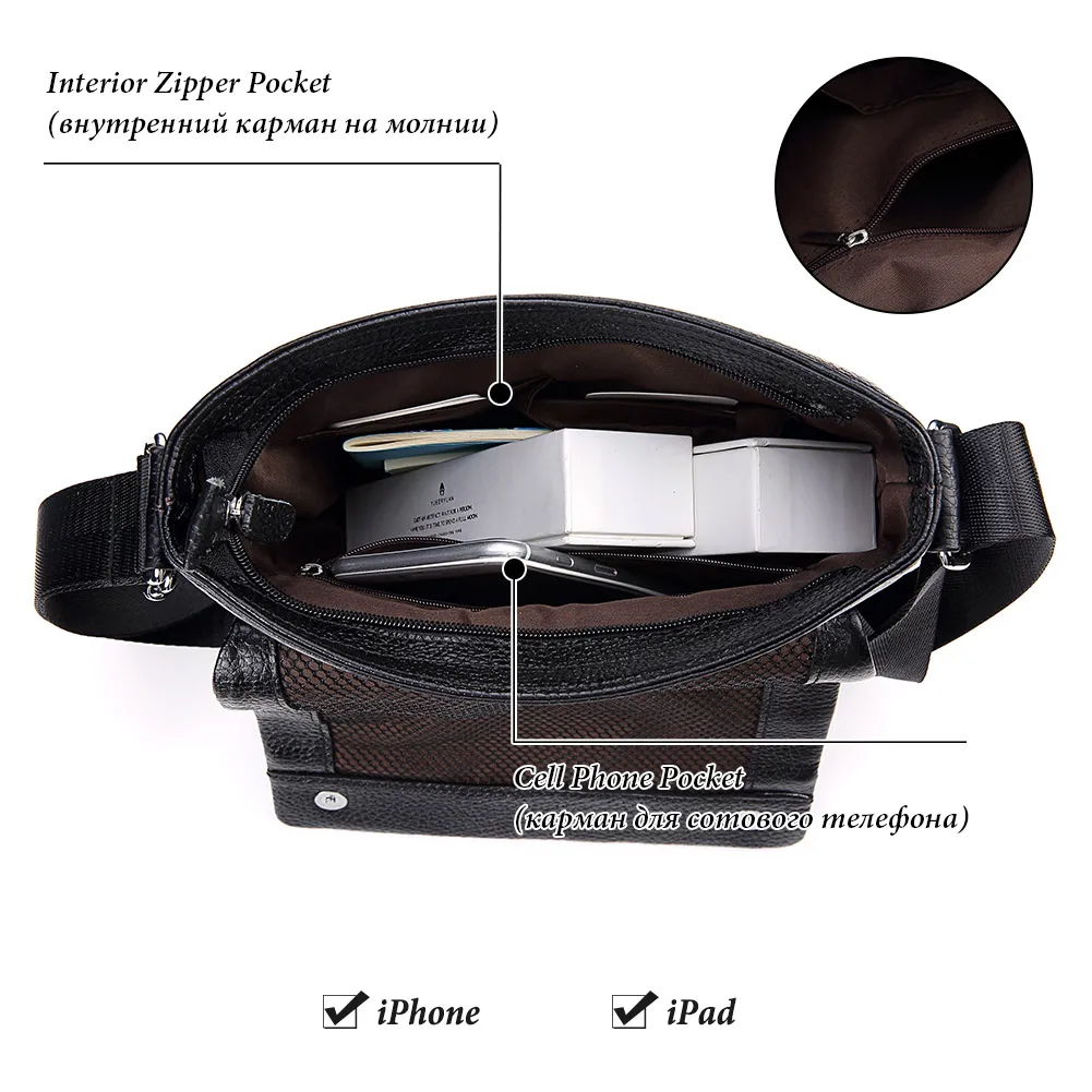 HUMERPAUL Men\'s Crossbody Bag, Casual Genuine Leather Male Bag, Large Capacity Sling Shoulder Bag Handbag