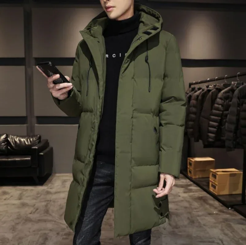 2023 Warm Hooded Mid-length Jacket Mens Casual Zip Up Cotton Padded Jacket Overcoat Autumn Winter Windbreaker Coats Men Clothing