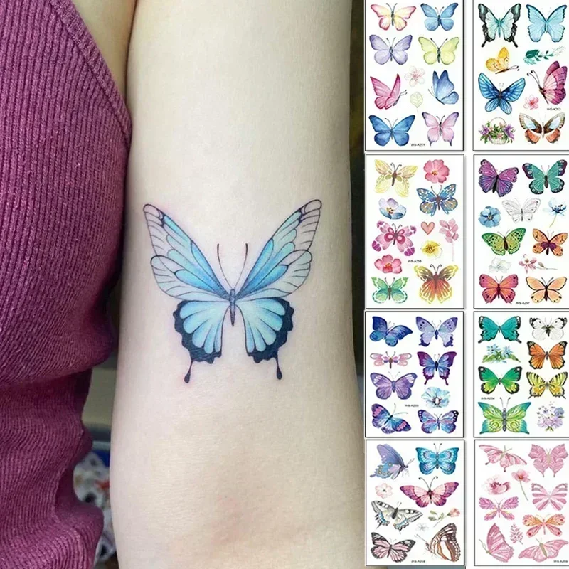 3D Butterfly Temporary Tattoos Waterproof Lasting Colorful Butterfly Arm Wrist Chest Body Fake Tatto Stickers for Women Grils