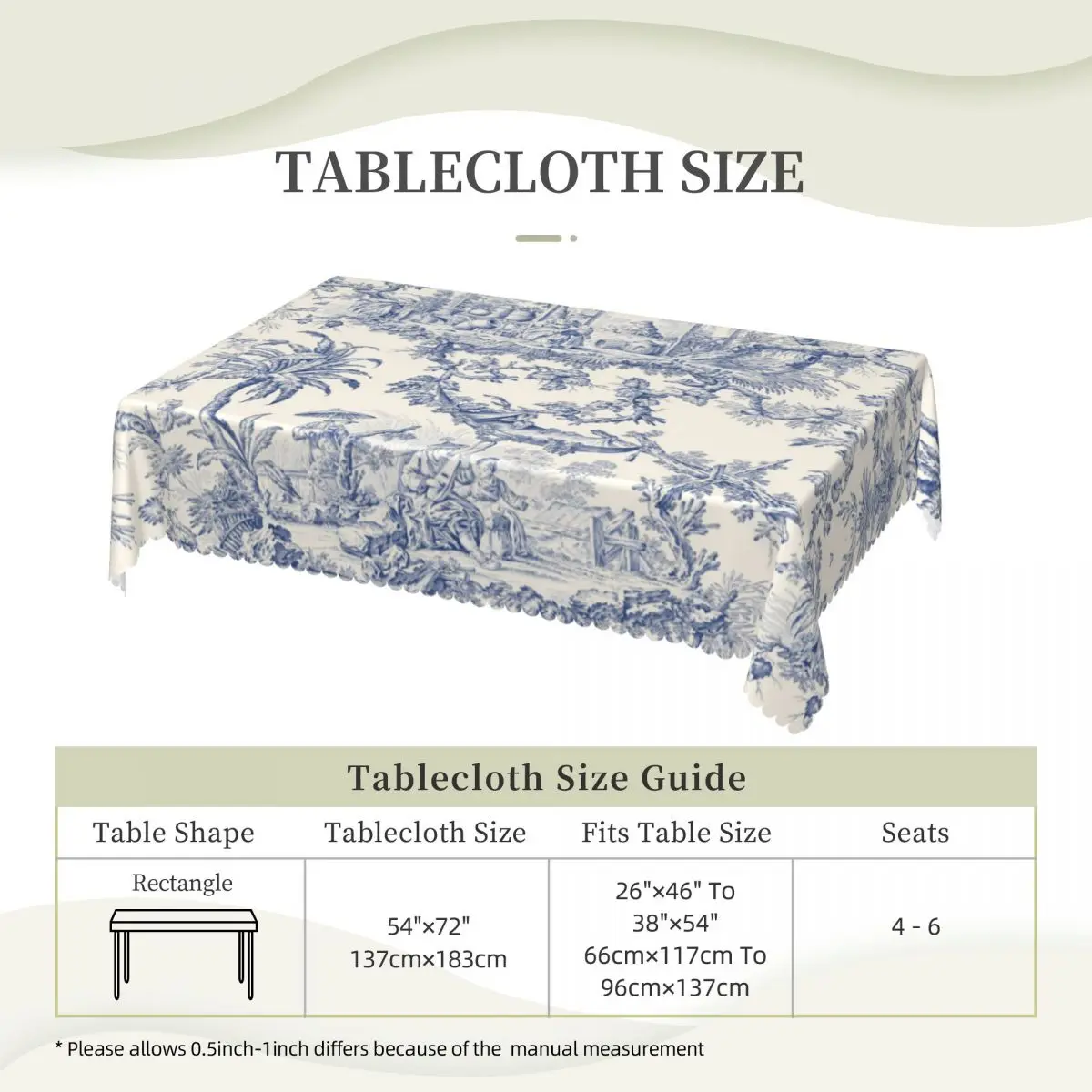 Toile De Jouy Patterns Tablecloth Rectangular Waterproof French Motif Table Cloth Cover for Banquet